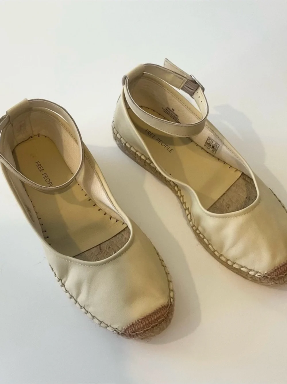 Free People Cream Mason Ballet Espadrille Flats with Ankle Strap - Size: US 7.5